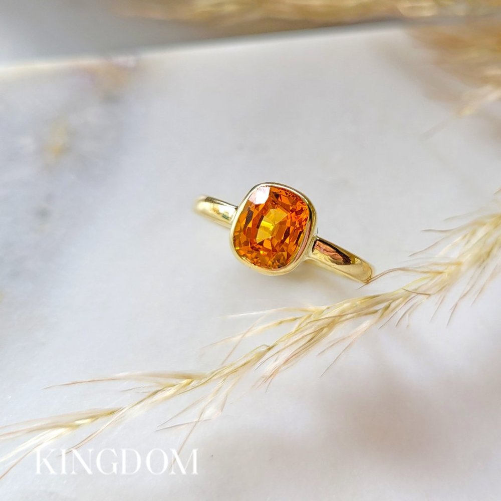 Mandarin Cushion Cut Garnet Ring